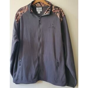 Ducks Unlimited Full Zip Gray Green Fleece Jacket Size L Mossy Oak Hunting